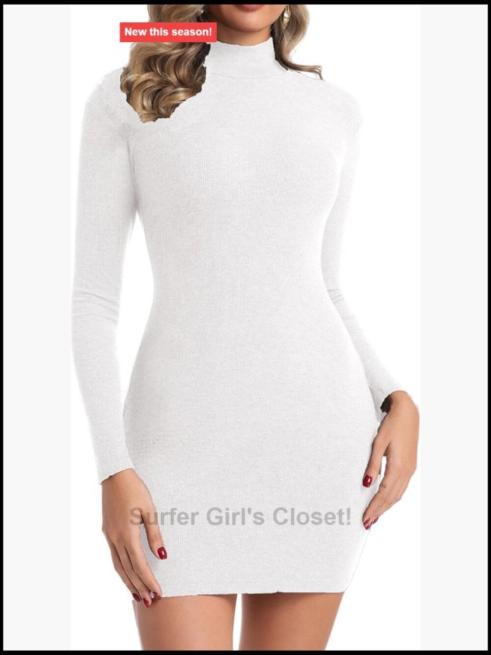 Long Sleeve Bodycon Dress Ribbed Mock Turtleneck Slim Fit Fall Knit Mini Dress